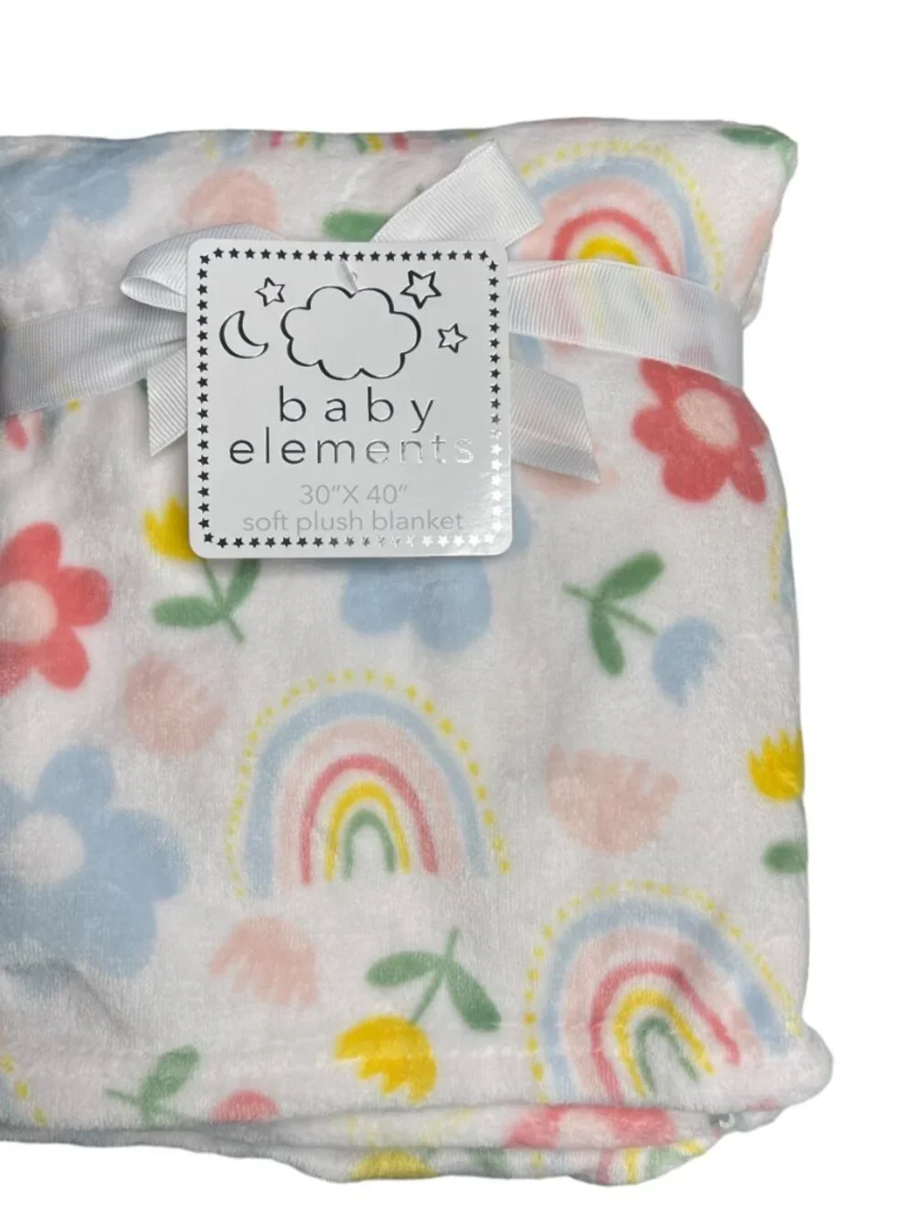 NWT Rainbows Floral Flowers Tulips Plush Baby Blanket Toddler Pink Blue White